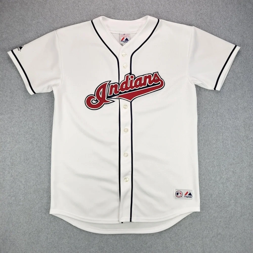 Majestic Cleveland Indians Baseball Jersey Youth XL White Button Front Y6401